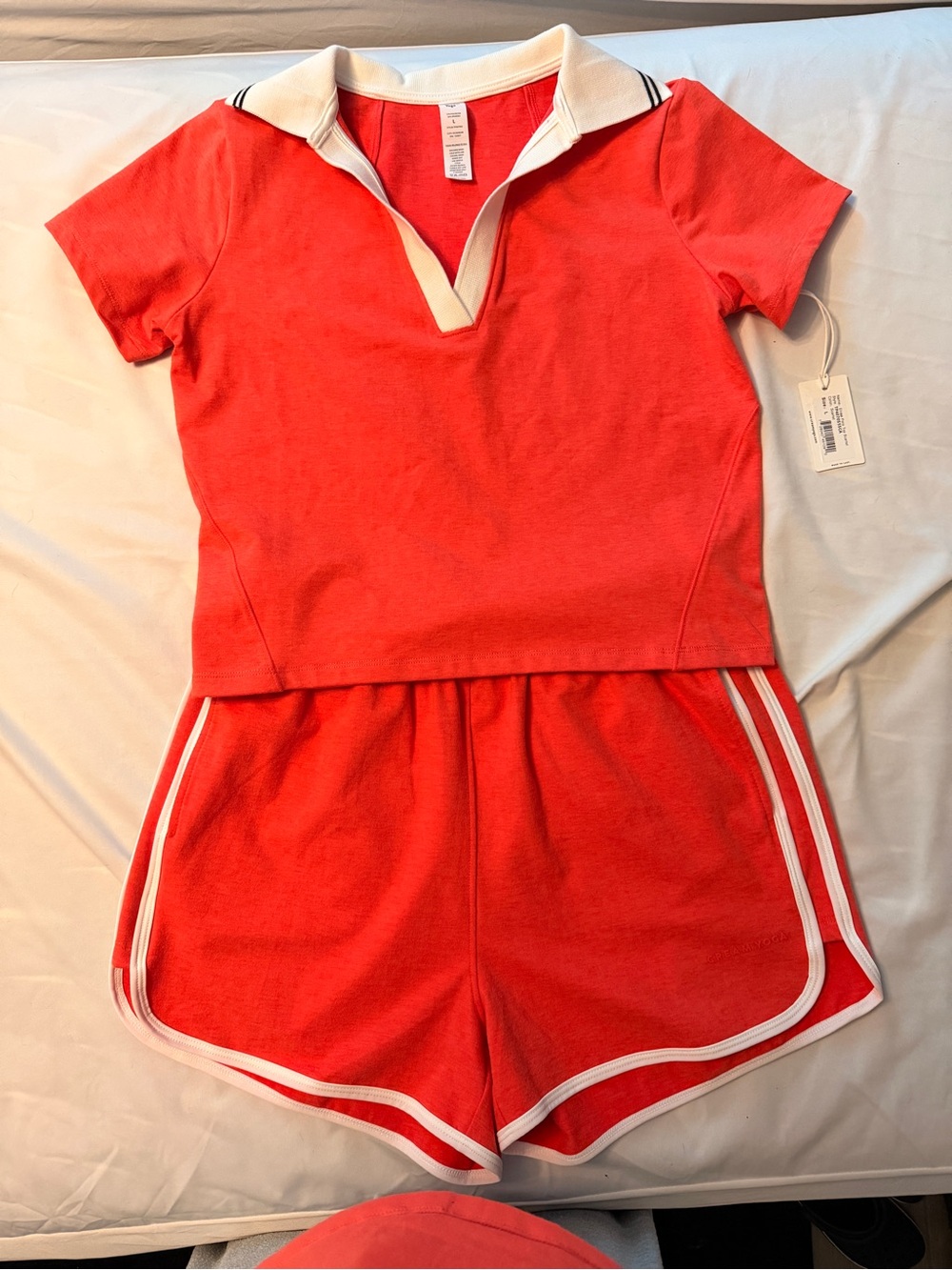 Cream Yoga Scarlet Active Top and shorts set with White Trim